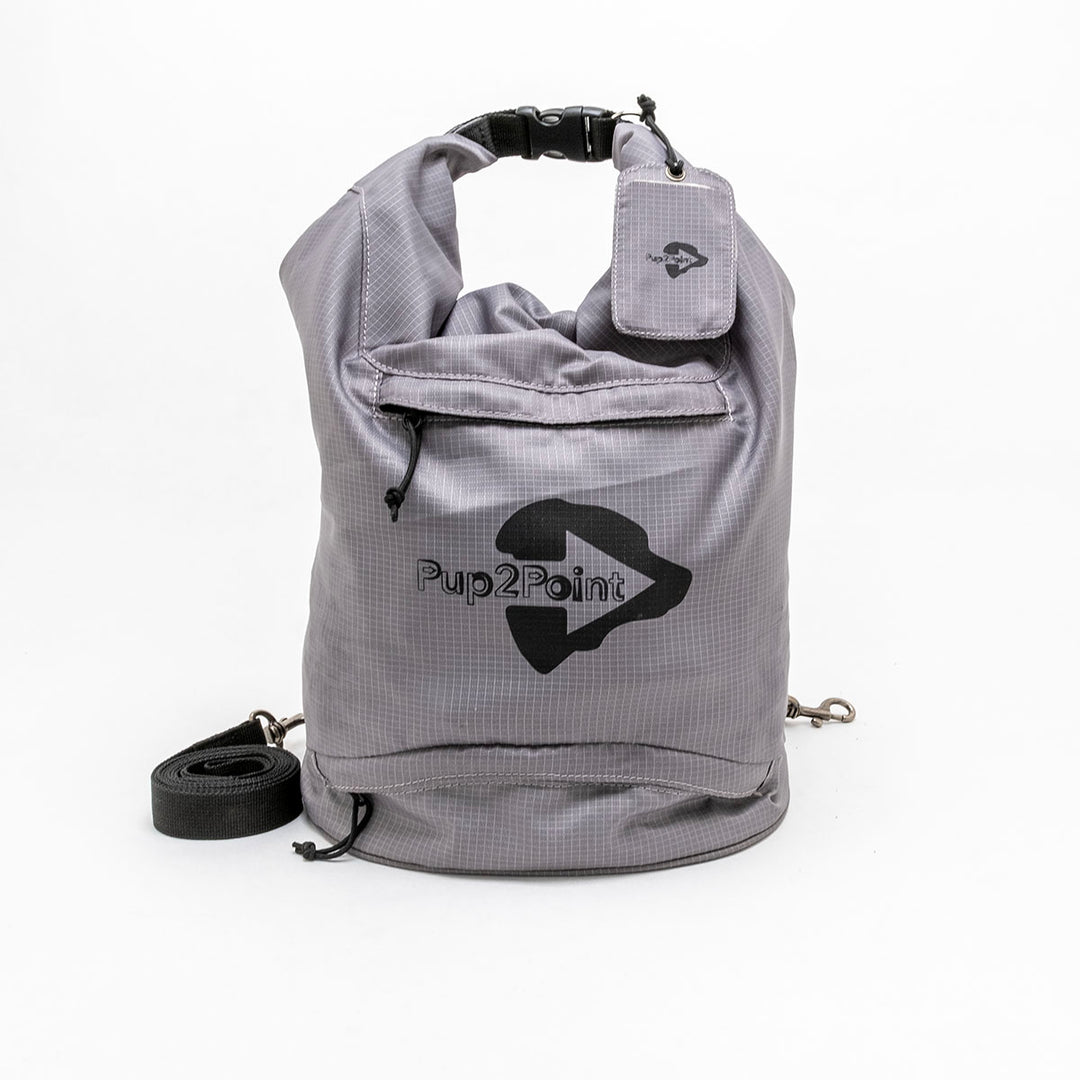 Gray pup 2 point travel dog bag